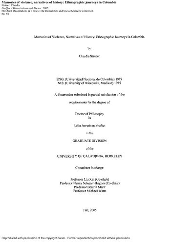 ﻿خاطرات خشونت، روایت های تاریخ: سفرهای قوم نگاری در کلمبیا