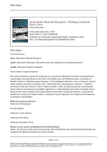 ﻿ارامنه فراتر از دیاسپورا: ساختن لبنان از آن خود