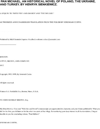 ﻿پان مایکل: رمان تاریخی لهستان، اوکراین و ترکیه