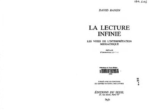 ﻿خواندن بی نهایت: مسیرهای تفسیر میدراش (نسخه فرانسوی)