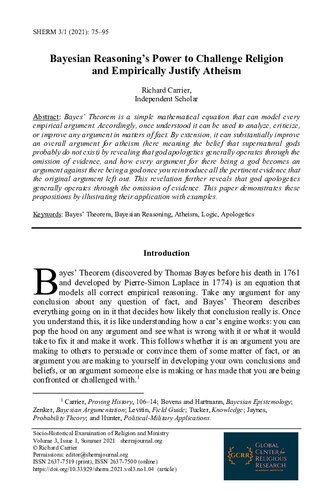 ﻿قدرت استدلال بیزی برای به چالش کشیدن دین و توجیه تجربی الحاد