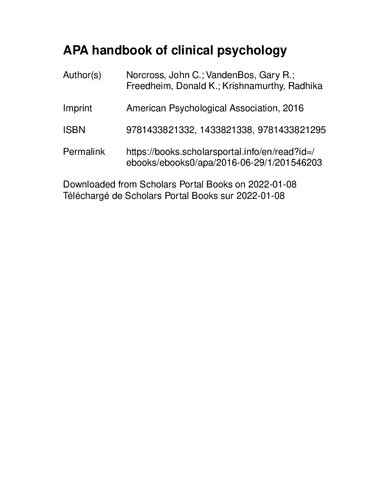 ﻿APA Handbook of Clinical Psychology: Applications and Methods