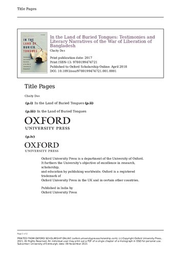 ﻿در سرزمین زبان‌های مدفون: شهادت‌ها و روایت‌های ادبی جنگ آزادی‌بخش بنگلادش