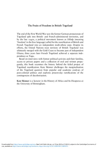 ﻿میوه های آزادی در توگولند بریتانیا: سواد، سیاست و ناسیونالیسم، 1914-2014