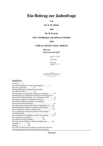 ﻿Schulz, E. and Frercks, R. - سهمی در مسئله یهودی - چرا پاراگراف آریایی (1934, 34 p., text)
