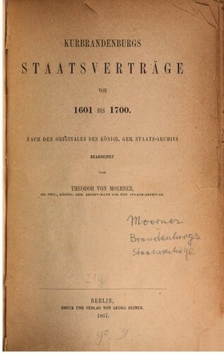 ﻿معاهدات ایالتی کوربراندنبورگ از 1601 تا 1700