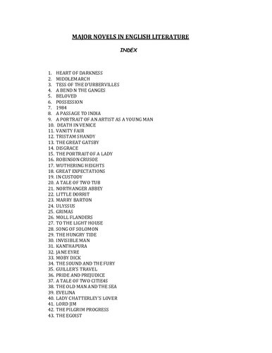 ﻿خلاصه ای از 118 رمان اصلی انگلیسی