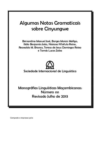 ﻿چند یادداشت گرامر در مورد Cinyungwe