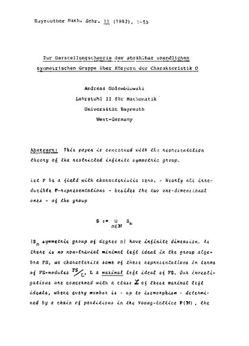 ﻿در مورد تئوری نمایش گروه متقارن نامتناهی قابل شمارش بر روی میدان های مشخصه 0