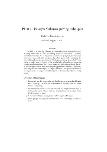 ﻿PF-TEK - تکنیک های رشد Psilocybe Cubensis