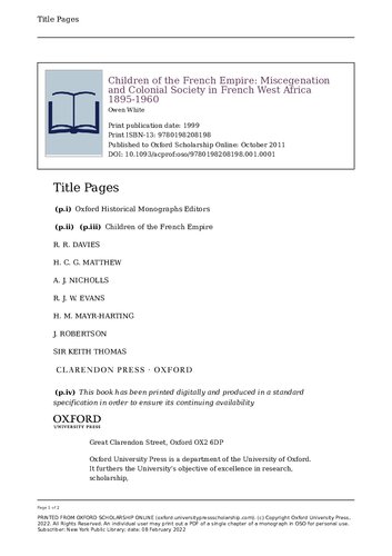 ﻿فرزندان امپراتوری فرانسه: جامعه انحرافی و استعماری در آفریقای غربی فرانسه 1895-1960