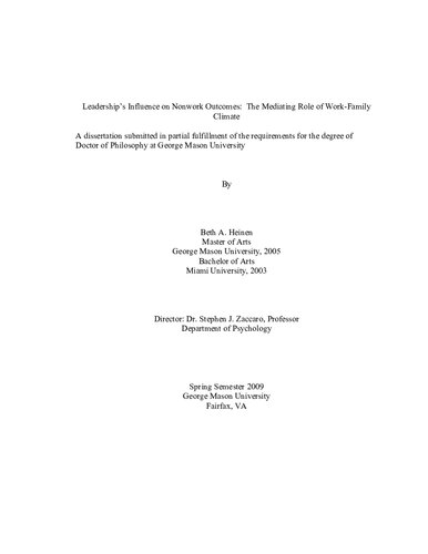 ﻿تأثیر رهبری بر نتایج غیر کاری: نقش میانجی جو کار و خانواده