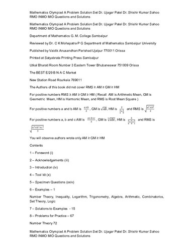 ﻿المپیاد ریاضی مجموعه حل مسئله دکتر اوجاگار پاتل دکتر شیشیر کومار ساهو RMO INMO IMO سوالات و راه حل ها