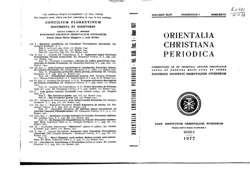 ﻿Orientalia Christiana Periodica