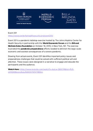 ﻿WEF Gates Plandemic Event 201; جزوه آموزشی بایندر روایت کووید از افشاگر