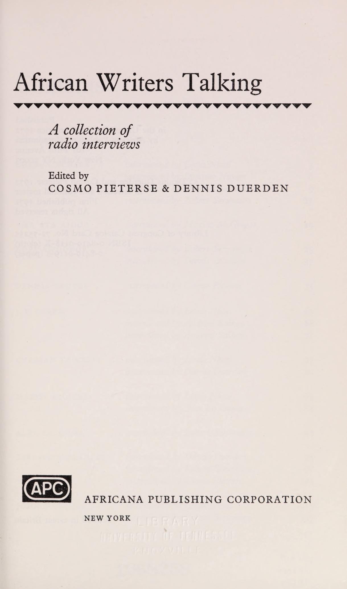 ﻿نویسندگان آفریقایی صحبت می کنند: مجموعه ای از مصاحبه های رادیویی