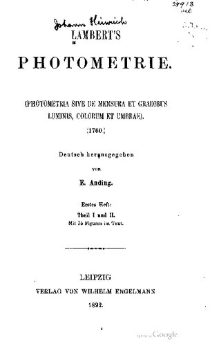 ﻿نورسنجی لامبرت (Photometria sive de mensura et gradibus luminis, colorum et umbrae) (1760)