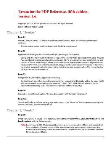 ﻿خطا برای مرجع PDF، ویرایش پنجم، نسخه 1.6