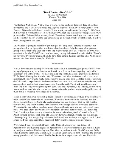 ﻿دکتر جوئل والاک - پزشکان مرده دروغ نمی گویند - متن سخنرانی ارائه شده در سال 1994 در کانزاس سیتی، میسوری، ایالات متحده