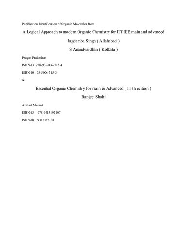 ﻿20 شناسایی خالص سازی Jagdamba Singh S Anandvardhan رویکرد منطقی به شیمی آلی مدرن برای IIT JEE