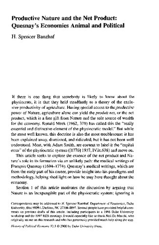 ﻿طبیعت مولد و محصول خالص: اقتصادهای حیوانی و سیاسی Quesnay