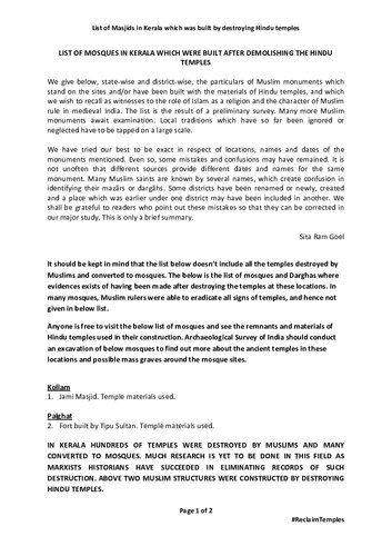 ﻿فهرست معابد هندو که توسط مسلمانان تخریب شده و به مساجد در کرالا تبدیل شده اند