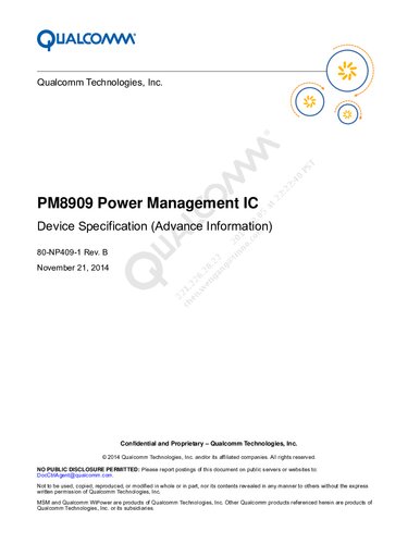 ﻿مشخصات دستگاه آی سی مدیریت توان PM8909 (اطلاعات پیشرفته)