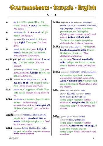 ﻿DIC - Gourmanchema -DiCtionaire