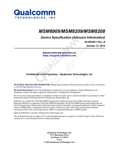 ﻿مشخصات دستگاه MSM8909/MSM8209/MSM8208 (اطلاعات پیشرفته)