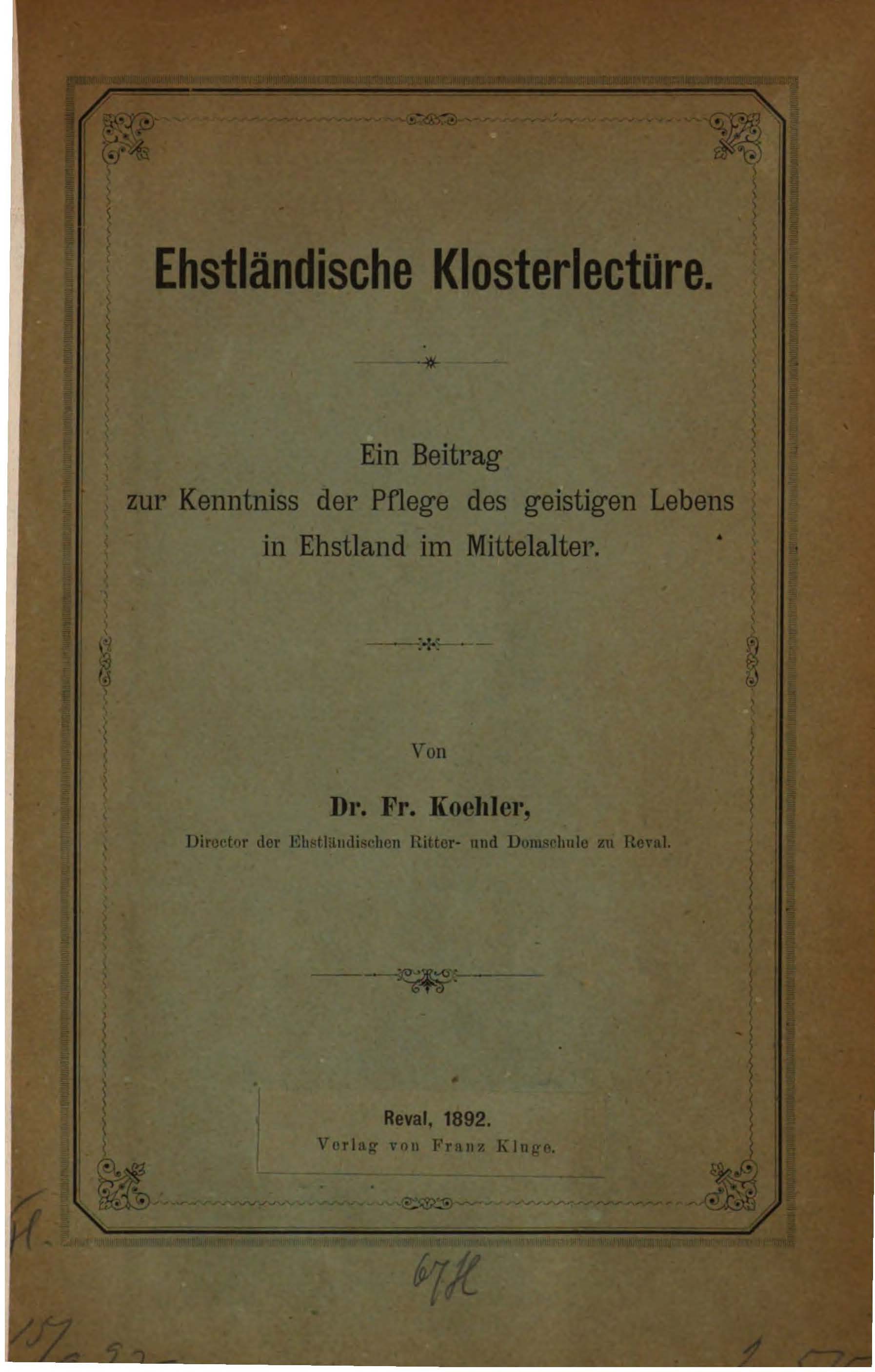 ﻿خواندن صومعه Ehstland: سهمی در دانش پرورش زندگی فکری در Ehstland در قرون وسطی