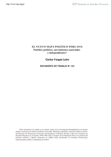 ﻿نقشه سیاسی جدید پرو احزاب سیاسی، جنبش های ملی و مستقل