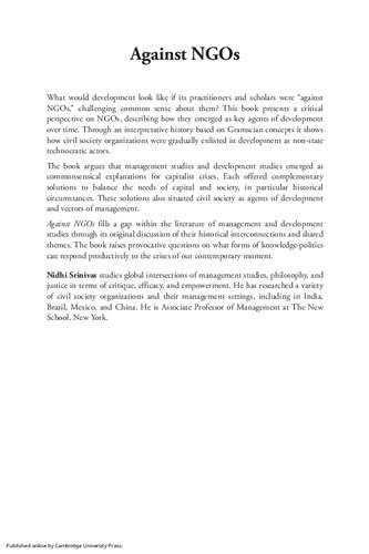 ﻿در برابر سازمان های غیر دولتی: دیدگاهی انتقادی در مورد جامعه مدنی، مدیریت و توسعه