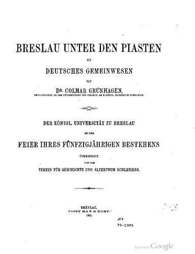 ﻿﻿Breslau unter den Piasten als deutsches Gemeinwesen