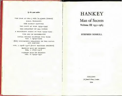 ﻿Hankey: Man of Secrets جلد 3: 1931-63