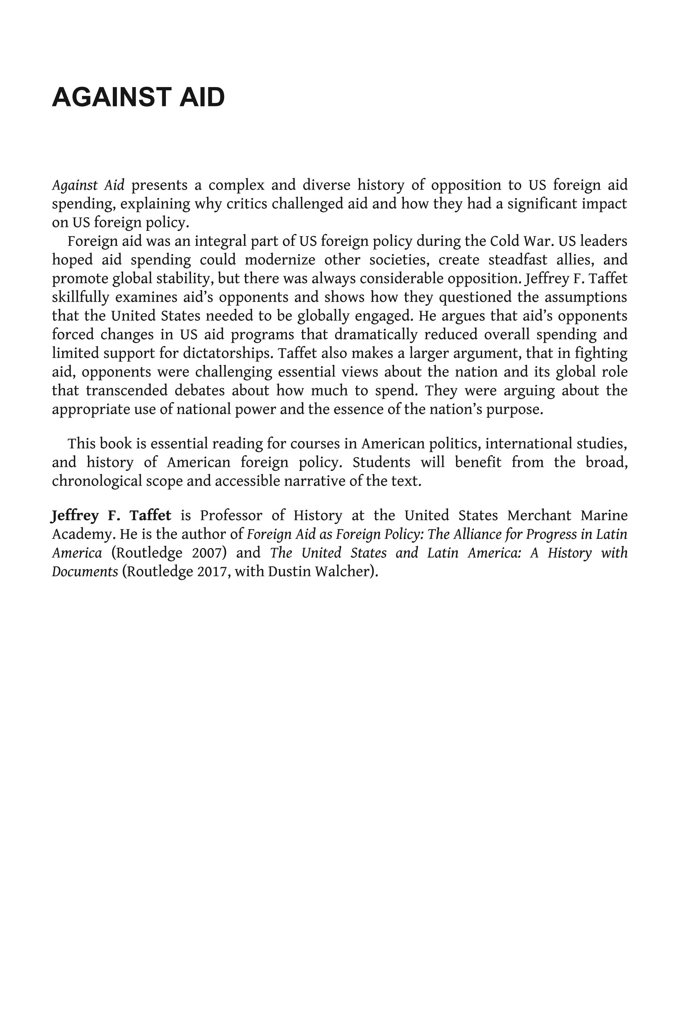 ﻿در برابر کمک: تاریخچه مخالفت با هزینه های کمک های خارجی ایالات متحده