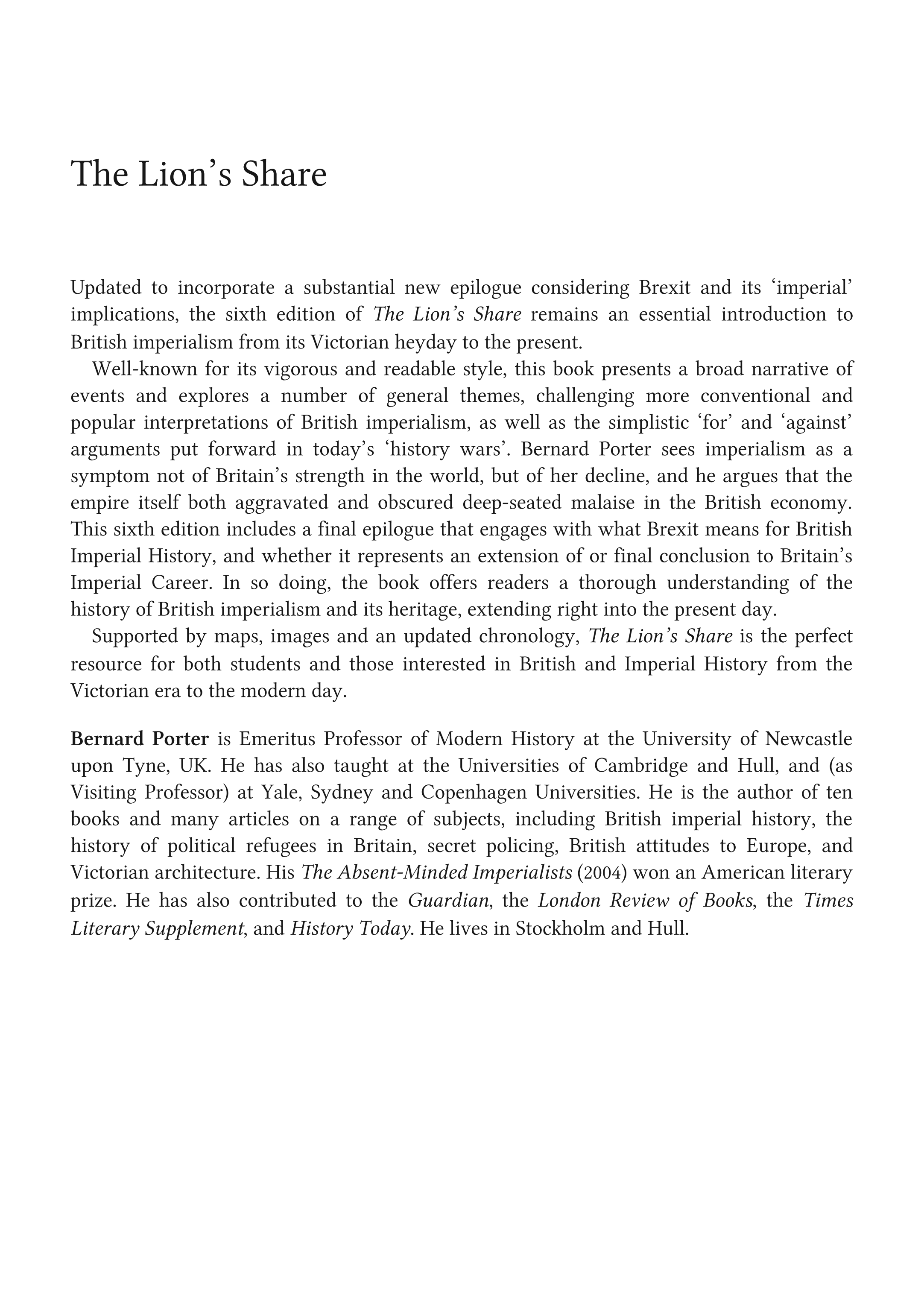 ﻿سهم شیر: تاریخ امپریالیسم بریتانیا 1850 تا کنون