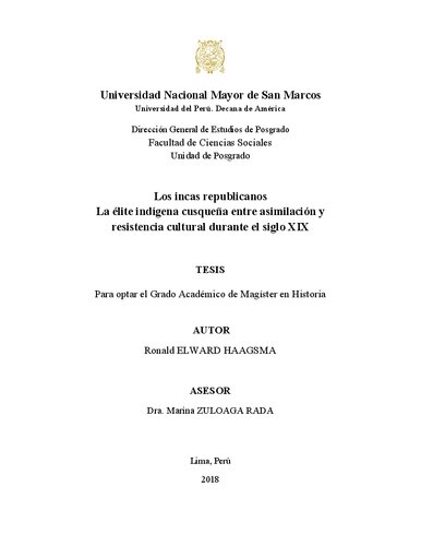 ﻿اینکاهای جمهوری خواه نخبگان بومی کوسکو بین جذب و مقاومت فرهنگی در طول قرن نوزدهم