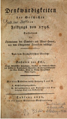 ﻿خاطرات تاریخ لشکرکشی 1796، شامل عملیات ارتش سامبر و میوس به فرماندهی ژنرال جوردان