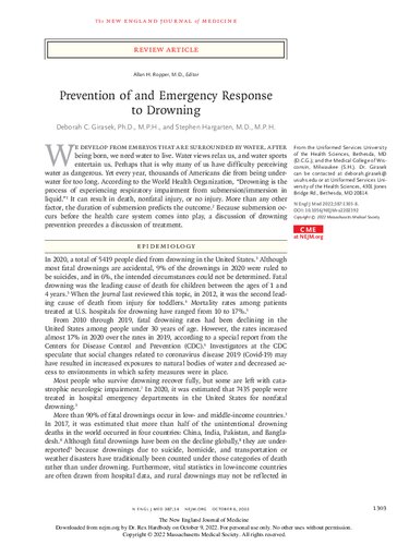 ﻿مجله پزشکی نیوانگلند
پیشگیری و واکنش اضطراری به غرق شدگی