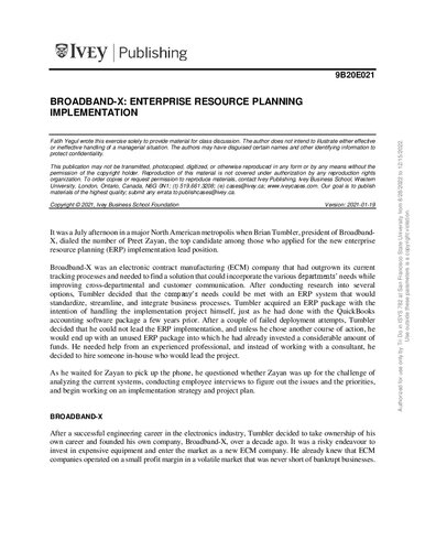 ﻿BROADBAND-X: اجرای برنامه ریزی منابع سازمانی