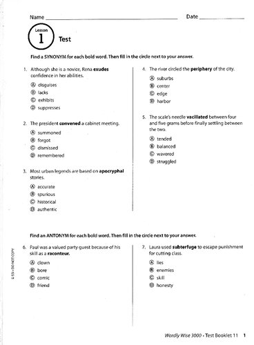 ﻿Wordly Wise ، درجه 11_Test