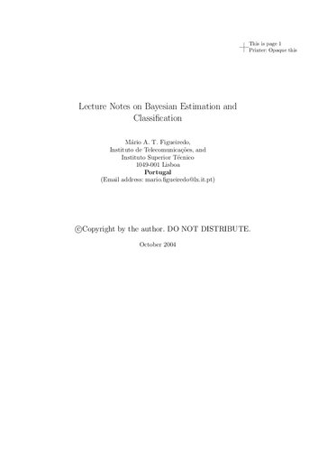 ﻿یادداشت های سخنرانی در مورد تخمین بیزی و طبقه بندی