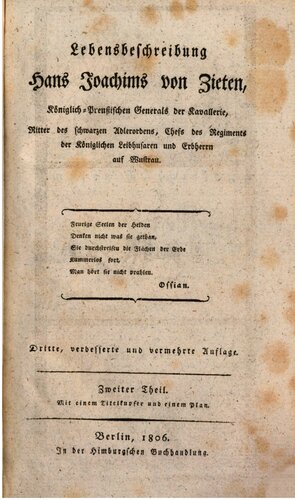 ﻿﻿بیوگرافی هانس یواخیم فون زیتن، ژنرال سلطنتی پروس سواره نظام، شوالیه فرمان عقاب سیاه، رئیس هنگ زندگی هوسرها و وارث Wustrau