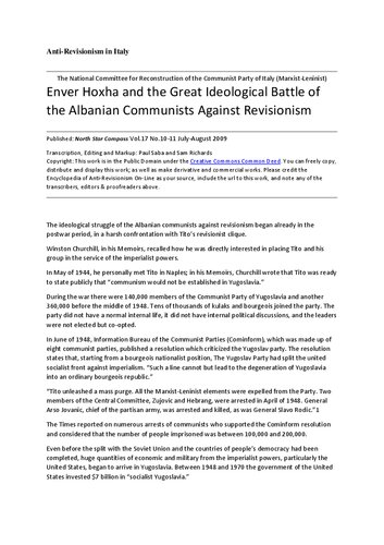 ﻿انور خوجه و نبرد بزرگ ایدئولوژیک کمونیست های آلبانیایی علیه رویزیونیسم