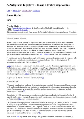 ﻿خود مدیریتی یوگسلاوی: نظریه و عمل سرمایه داری