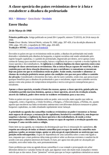 ﻿طبقه کارگر کشورهای رویزیونیست باید برای مبارزه و برقراری مجدد دیکتاتوری پرولتاریا بروند.