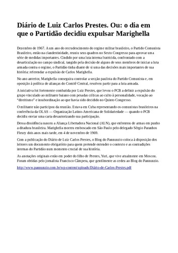 ﻿خاطرات لوئیز کارلوس پرستس. یا: روزی که حزب تصمیم گرفت ماریگلا را اخراج کند