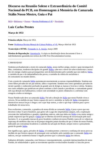 ﻿سخنرانی در نشست رسمی و فوق العاده کمیته ملی PCB به احترام یاد و خاطره رفیق استالین، استاد، راهنما و پدر ما