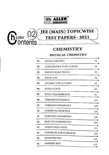 ﻿Allen JEE Mains 2021 Chemistry Chapterwise