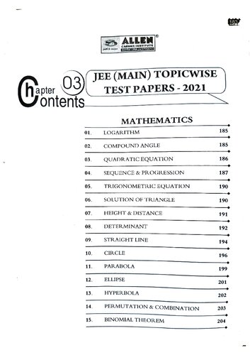 ﻿Allen JEE Mains 2021 Mathematics Chapterwise